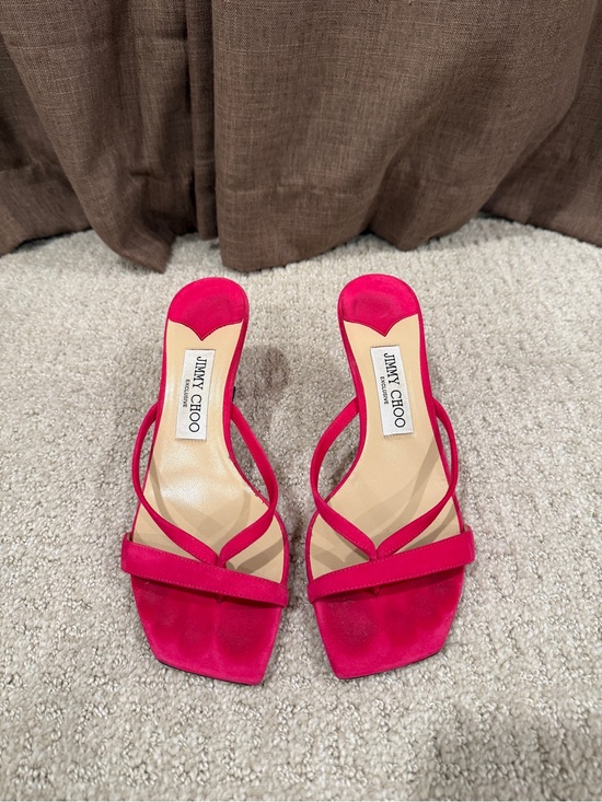Jimmy Choo Shoes - Jimmy Choo Pink Suede Strappy Mule Sandals Square Toe Kitten Heel EU 37.5 US 7.5